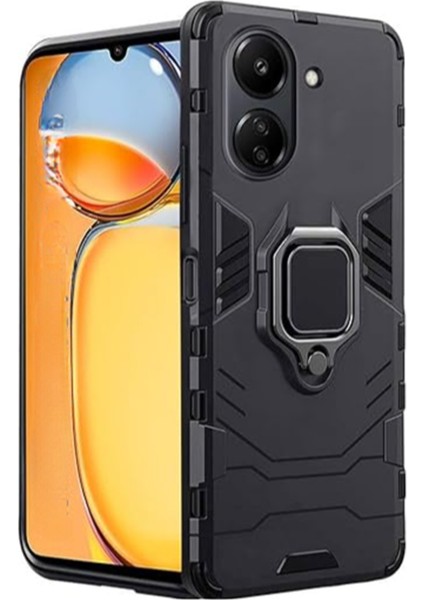 Xiaomi Redmi 13C 4g / Poco C65 Batman Serisi Yüzük Standlı Armor Kılıf - Siyah AL3349