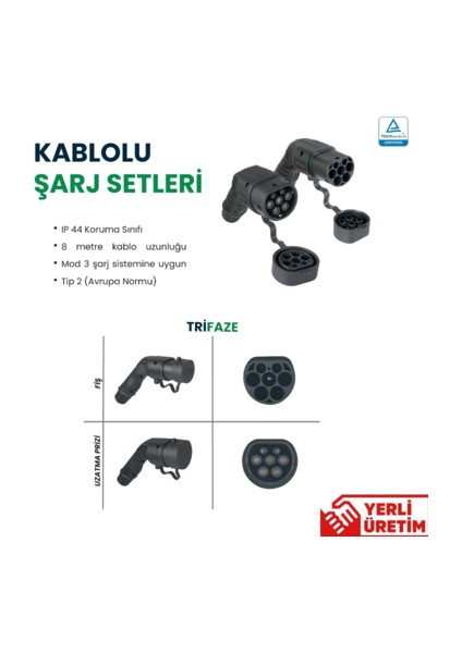 Elektrikli Araç Şarj Kablosu 22KW 8m