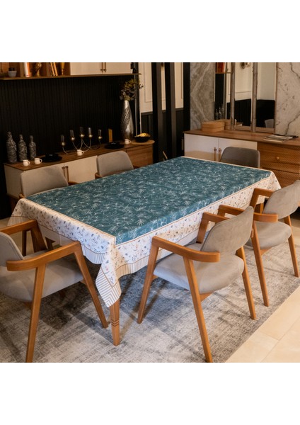 Çiçek Motifli Turkuaz Beyaz Masa Örtüsü Günlük Kullanıma Uygun 155X220 fiyatları