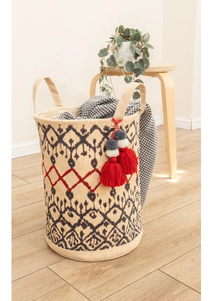 Kilim Yuvarlak Sepet - Düzenleyici - Organizer 37X30 cm fiyatları