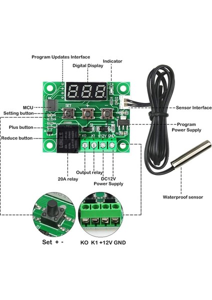 2 Adet Kasalı Tature Kontrol Modülü - XH-W1209 Kırmızı Dijital Ekran Trmostat Dc 12V Su Geçirmez Problu (Yurt Dışından)