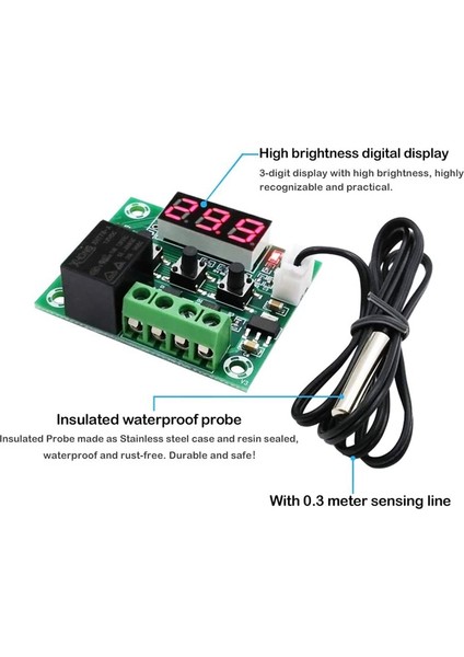 2 Adet Kasalı Tature Kontrol Modülü - XH-W1209 Kırmızı Dijital Ekran Trmostat Dc 12V Su Geçirmez Problu (Yurt Dışından)