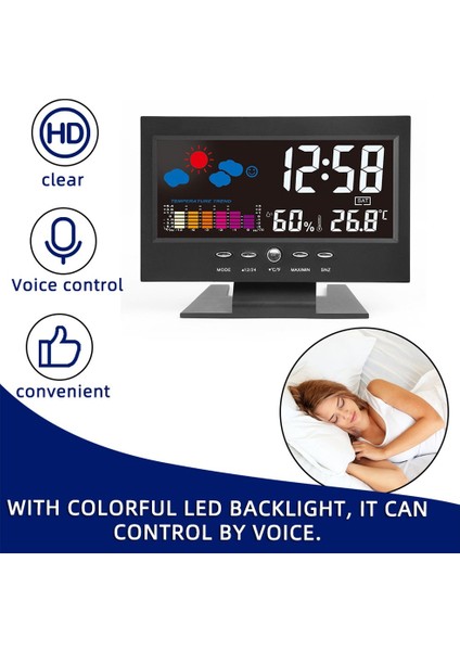 Ha Elektronik Dijital Sıcaklık Nem Monitörü Saat Hava Durumu Saati-Siyah (Yurt Dışından)