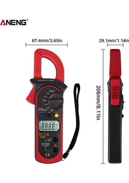 Aneng Dijital Kelepçe Multimetre ST201 2000 Sayım Metre Ampermetre Ac/dc Gerilim Test Cihazı Direnç Diyot Süreklilik Testi Veri Tutma (Yurt Dışından)