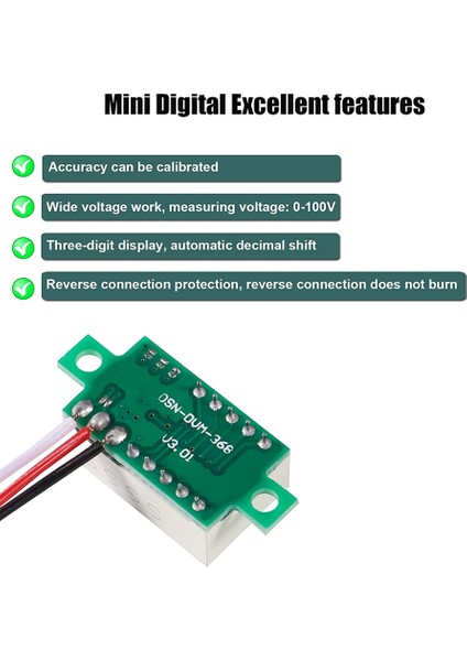 Gerilim Test Cihazı Mavi/kırmızı/yeşil LED Ekran Gerilim Test Cihazı 0.36 Inç 3 Telli Dc 0-30 V 3 Haneli Voltmetre (Yurt Dışından)