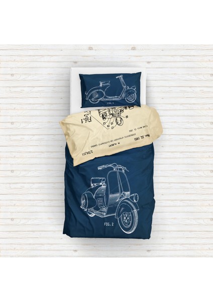 Vespa Navyblue & Leica M Fotoğraf Makinesi Vintage Çift Taraflı Nevresim Takımı modelleri