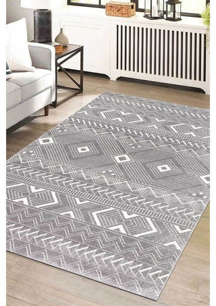 Elmina Gri Beyaz Halı Yumuşak Oturma Odası Salon Çocuk Odası Mutfak Halısı F0326 80 x 300