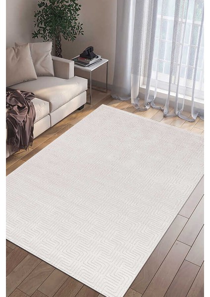 Elmina Beyaz Halı Yumuşak Oturma Odası Salon Çocuk Odası Mutfak Halısı F0332 150 x 230