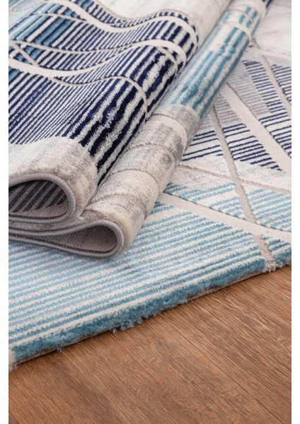 Troya Mavi Krem Halı Yumuşak Oturma Odası Salon Çocuk Odası Mutfak Halısı J0065 150 x 230 modelleri