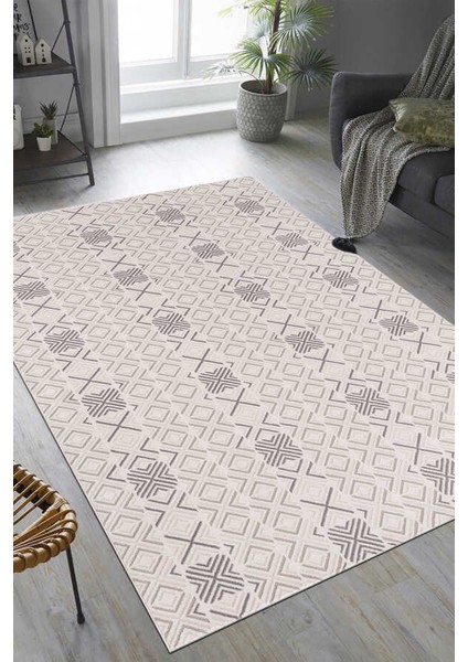 Troya Beyaz Gri Halı Yumuşak Oturma Odası Salon Çocuk Odası Mutfak Halısı J0090 80 x 150