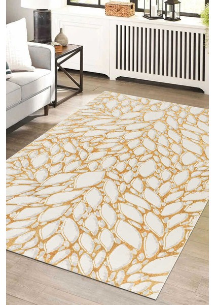 Wilto Sarı Beyaz Halı Yumuşak Oturma Odası Salon Çocuk Odası Mutfak Halısı PF100 200 x 290