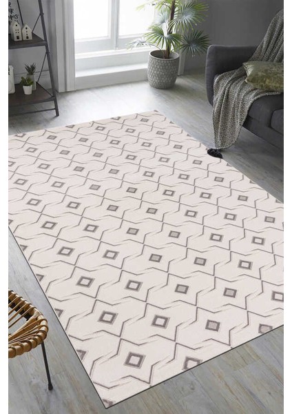 Troya Beyaz Gri Halı Yumuşak Oturma Odası Salon Çocuk Odası Mutfak Halısı J0092 150 x 230