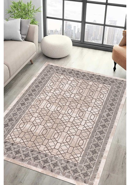 Lynosse Bej Gri Halı Yumuşak Oturma Odası Salon Çocuk Odası Mutfak Halısı P1143 200 x 290