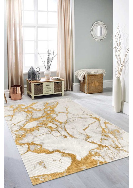 Wilto Beyaz Sarı Halı Yumuşak Oturma Odası Salon Çocuk Odası Mutfak Halısı PF229 240 x 330