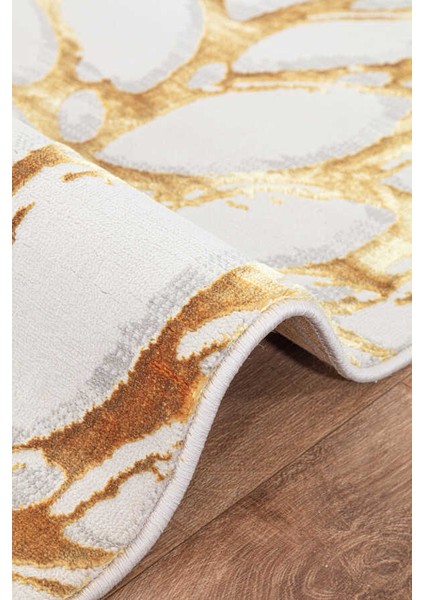 Wilto Sarı Beyaz Halı Yumuşak Oturma Odası Salon Çocuk Odası Mutfak Halısı PF100 80 x 150