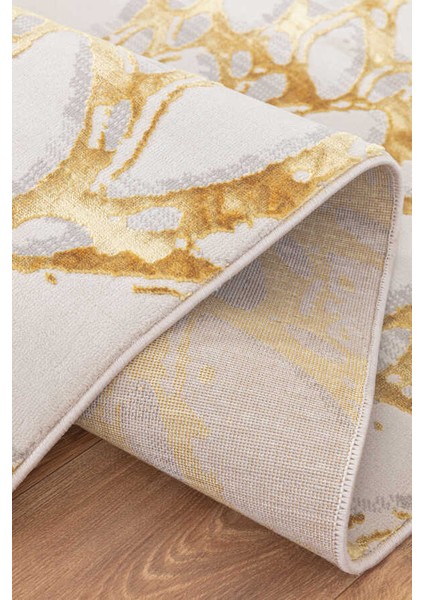 Wilto Sarı Beyaz Halı Yumuşak Oturma Odası Salon Çocuk Odası Mutfak Halısı PF100 80 x 150