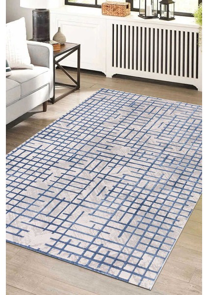 Wilto Mavi Beyaz Halı Yumuşak Oturma Odası Salon Çocuk Odası Mutfak Halısı PF103 80 x 150
