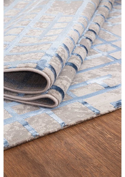 Wilto Mavi Beyaz Halı Yumuşak Oturma Odası Salon Çocuk Odası Mutfak Halısı PF103 80 x 150