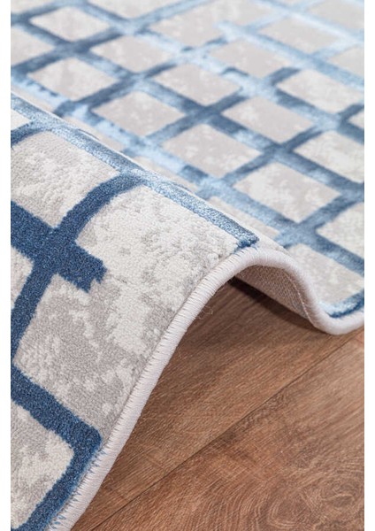 Wilto Mavi Beyaz Halı Yumuşak Oturma Odası Salon Çocuk Odası Mutfak Halısı PF103 80 x 150