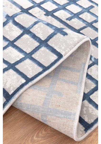 Wilto Mavi Beyaz Halı Yumuşak Oturma Odası Salon Çocuk Odası Mutfak Halısı PF103 80 x 150