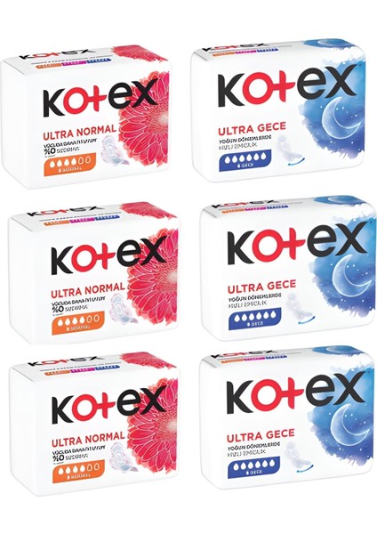 Ultra Ped Gece 6 Lı ( 3 Adet) + Ultra Normal Single 8'li ( 3 Adet)