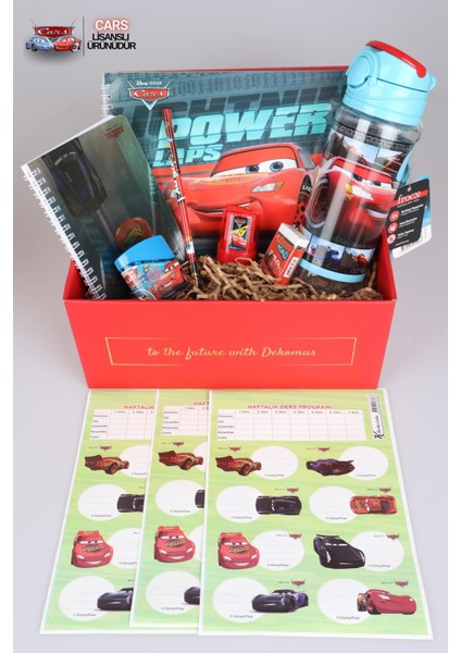 Lisanslı Cars Gıft Box 11 Parça Ilkokul Çantası,kalem ÇANTASI,500 ml Matara ve Kırtasiye Seti