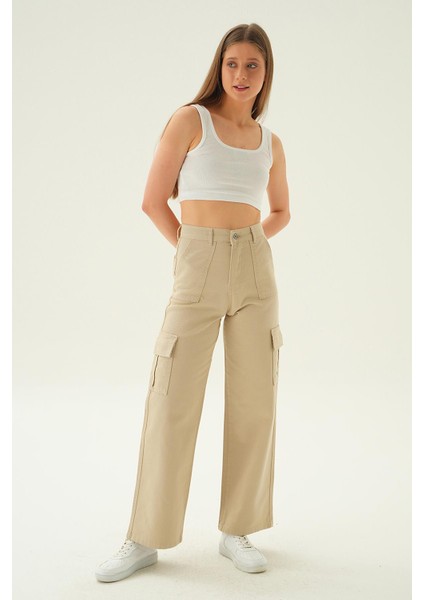 13107 Kargo Cep Dikişli Pantolon Bej