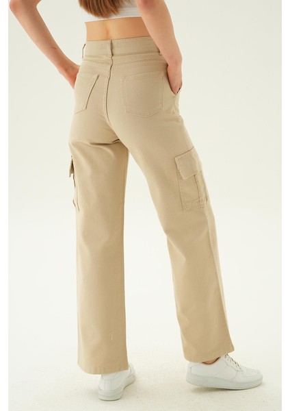 13107 Kargo Cep Dikişli Pantolon Bej modelleri