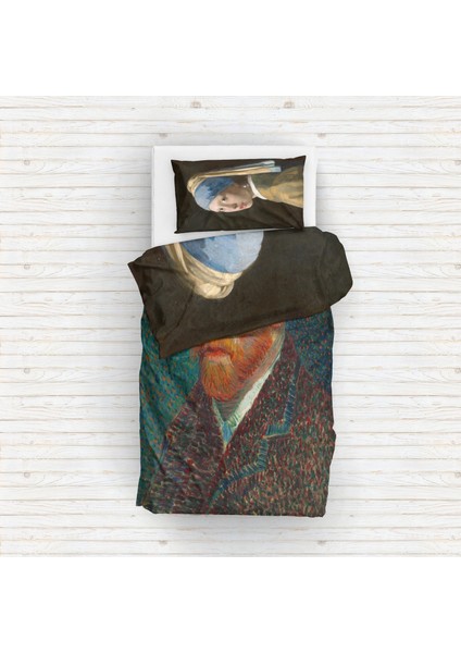 Van Gogh Self Portrait & Inci Küpeli Kız Çift Taraflı Nevresim Takımı