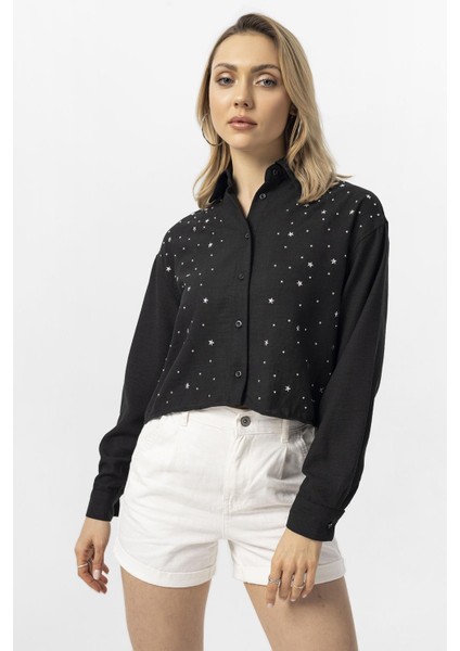 Kadın Yılıdz Taş Işlemeli Salaş Kısa Gömlek