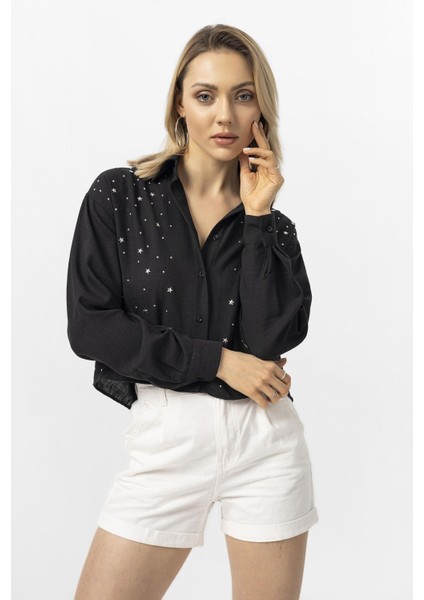 Kadın Yılıdz Taş Işlemeli Salaş Kısa Gömlek modelleri