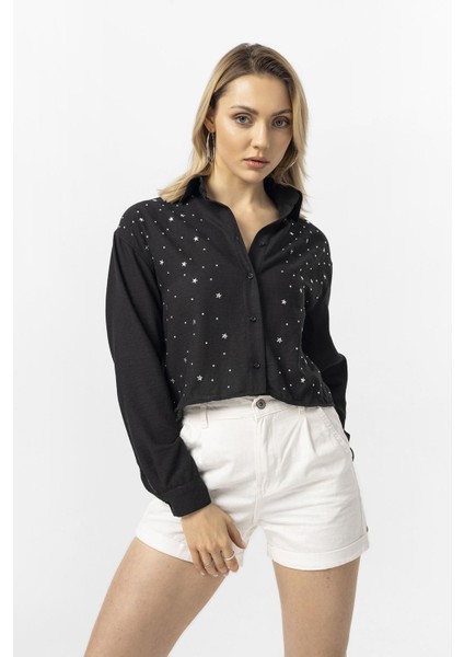 Kadın Yılıdz Taş Işlemeli Salaş Kısa Gömlek fırsatları