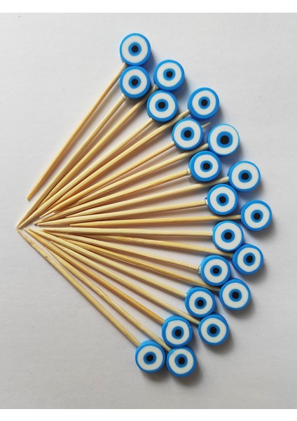 Beyhan Bayhan 100 Adet Dekoratif Mavi Nazarboncuklu Sünnet Kürdanı 6 cm - Pasta Kürdanı modelleri