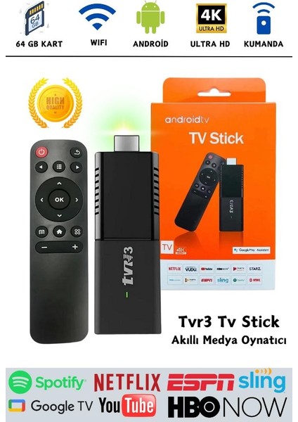 4K Android Tv Stick Medya Oynatıcı Android 7.1 Ultra Hd Tv Box Google Play Asistan Smart Tv Wifi