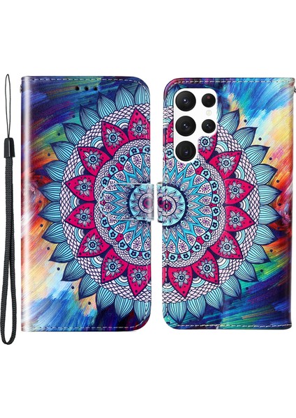 Samsung Galaxy S24 Ultra Şık Desen Deri Deri Mandala Çiçeği Telefon Kılıfı (Yurt Dışından)