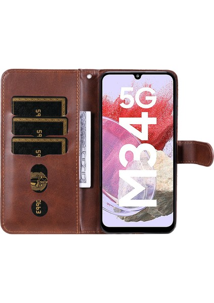 Samsung Galaxy F34 5G/M34 5g Buzağı Doku Deri Fermuar Cep Kahverengi Telefon Kılıfı (Yurt Dışından)