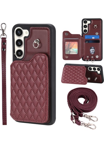 Samsung Galaxy S23 + Slim Fit Shell Rfıd Engelleme Pu Deri+ Tpu 2 Straps Telefon Kılıfı (Yurt Dışından)