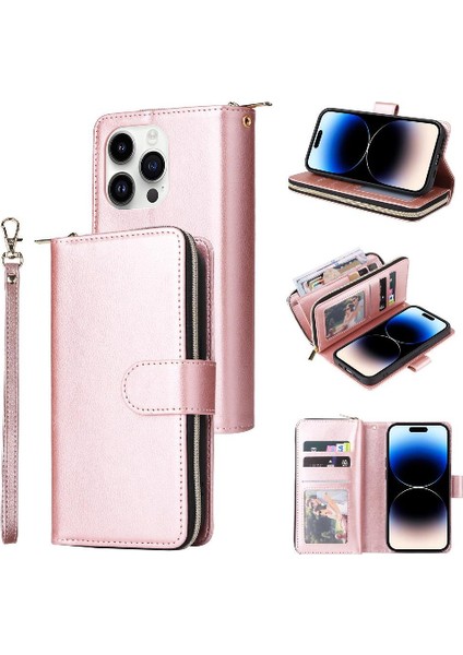 9 Kart ile El Kayışı Cüzdan Kılıf ile iphone 14 Pro Kart Tutucu Için Kılıf (Yurt Dışından)