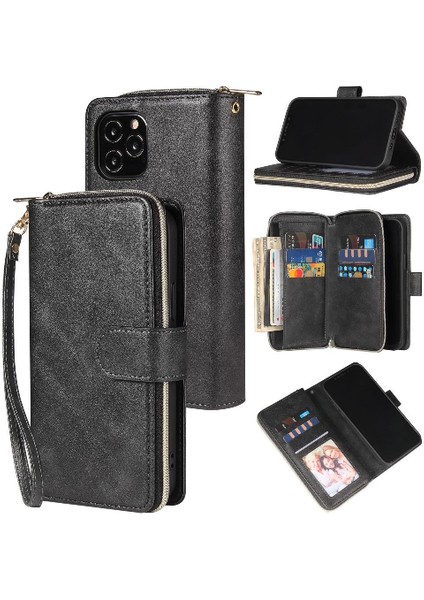 9 ile El Kayışı Cüzdan Kılıf ile iphone 12 Mini Fermuarlı Cebi (Yurt Dışından)