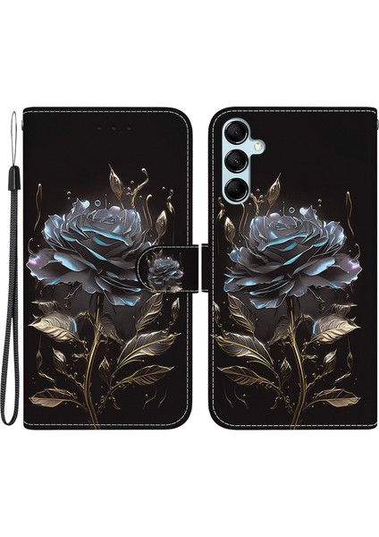 Samsung Galaxy A15 4g Durum 3D Pot Pu Deri Deri Kara Gül Telefon Kılıfı (Yurt Dışından)