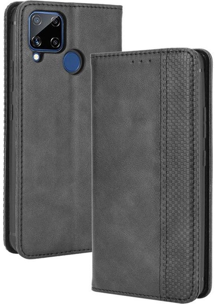 Realme C15 Manyetik Kapatma Cüzdan Pu Deri Için Kılıf (Yurt Dışından)