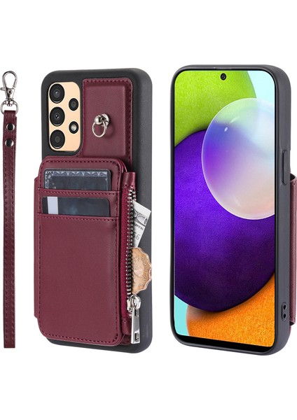 Samsung Galaxy A52 4G/A52 5G/52S 5g Rfıd Engelleme Pu+Tpu Fermuar Kabuğu Strap Red Telefon Kılıfı (Yurt Dışından)