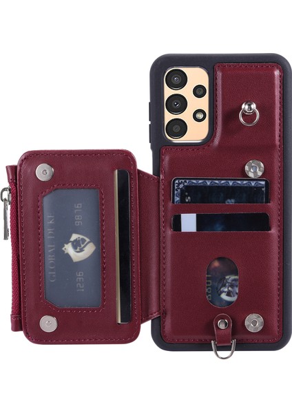 Samsung Galaxy A52 4G/A52 5G/52S 5g Rfıd Engelleme Pu+Tpu Fermuar Kabuğu Strap Red Telefon Kılıfı (Yurt Dışından)