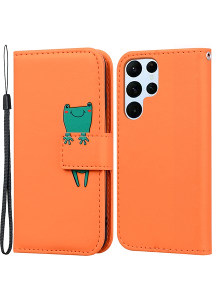 Samsung Galaxy S23 Ultra Karikatür Hayvan Desen Pu Deri Cep ları Strap Orange Telefon Kılıfı (Yurt Dışından)