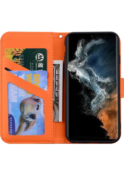 Samsung Galaxy S23 Ultra Karikatür Hayvan Desen Pu Deri Cep ları Strap Orange Telefon Kılıfı (Yurt Dışından) fiyatları