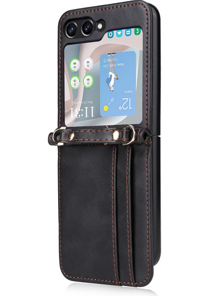 Samsung Galaxy Z 5 5g Pu Deri Tek Parçalı Tasarım Lanyard Black Telefon Kılıfı (Yurt Dışından)