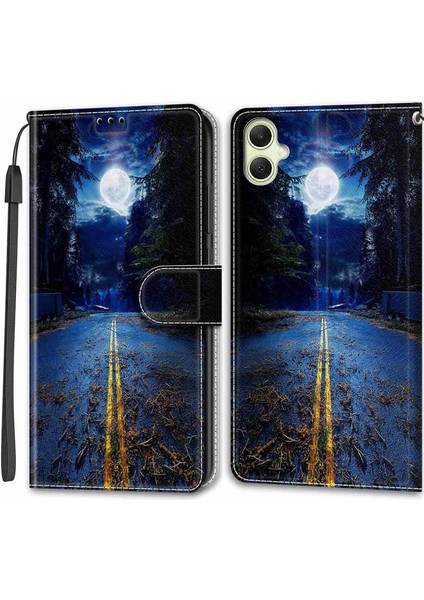 Samsung Galaxy A05 4g Pu Deri Desen Baskı Gecesi Yol/ay Telefon Kılıfı (Yurt Dışından)
