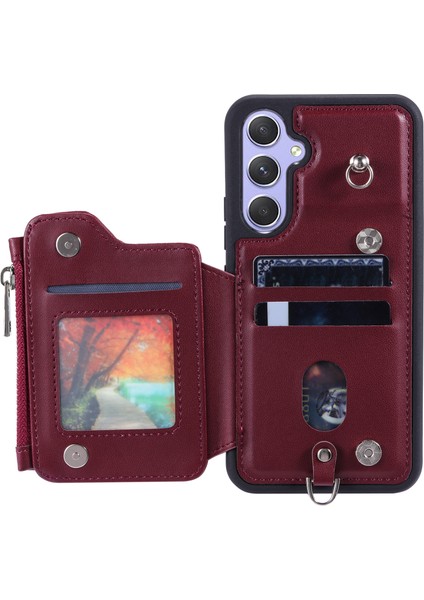 Samsung Galaxy A54 5g Rfıd Engelleme Fermuar Koruyucu Pu Deri+Tpu Straps Red Telefon Kılıfı (Yurt Dışından)