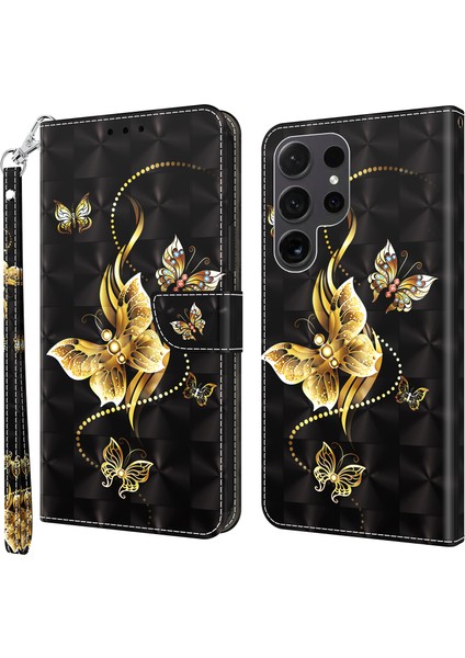 Samsung Galaxy S24 Ultra 3D Desen Baskı Deri Kelebek Telefon Kılıfı (Yurt Dışından)