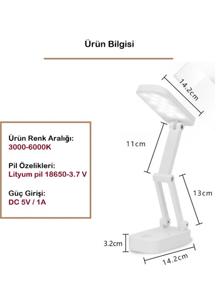 Duhalıne Katlanabilir Taşınabilir 24 Led'li Masa Lambası- 3 Farklı Aydınlatma Moduyla Pratik ve Şık-Pembe